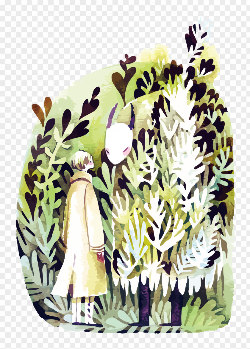 Vector Watercolor Forest Illustration Painting Illustrator PNG