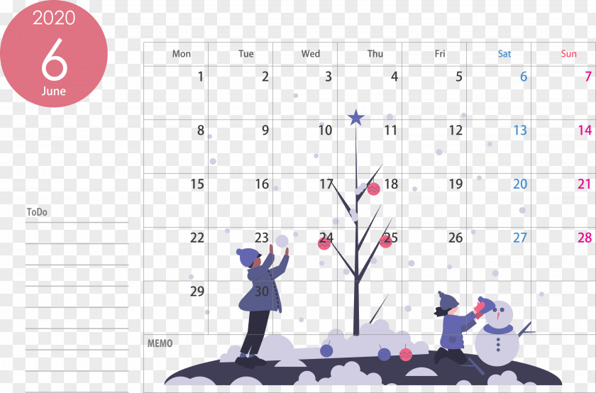 June 2020 Calendar PNG