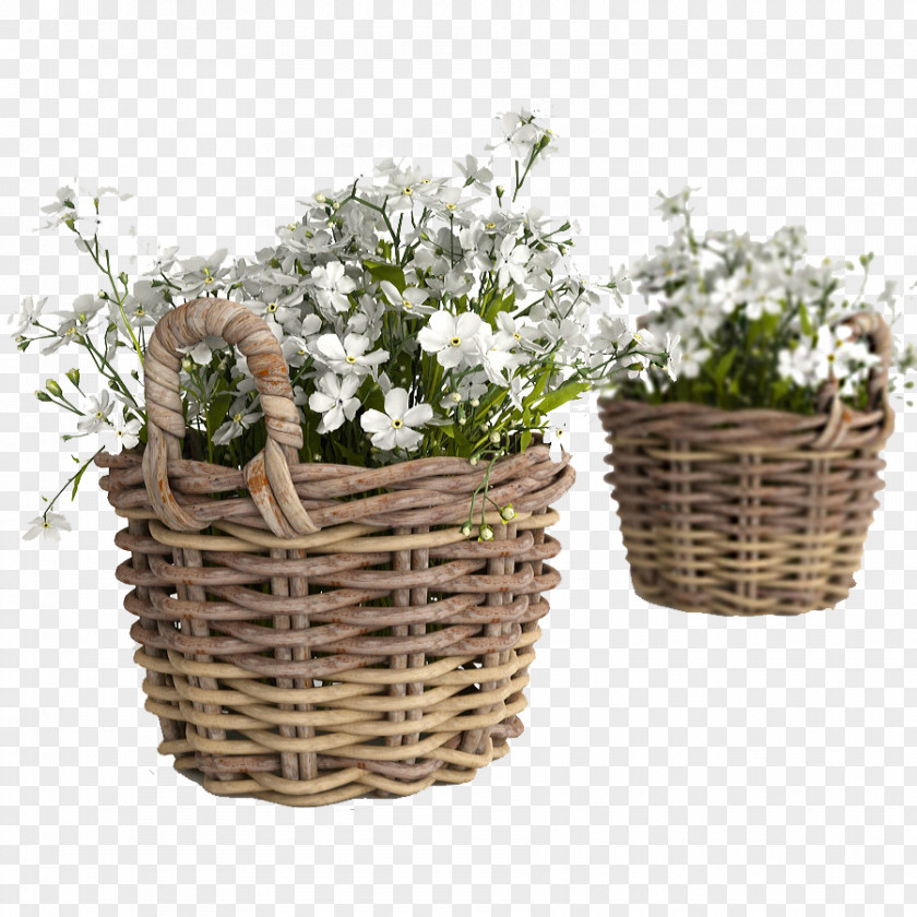 A Basket Of White Flowers Flowerpot Vase Cut PNG
