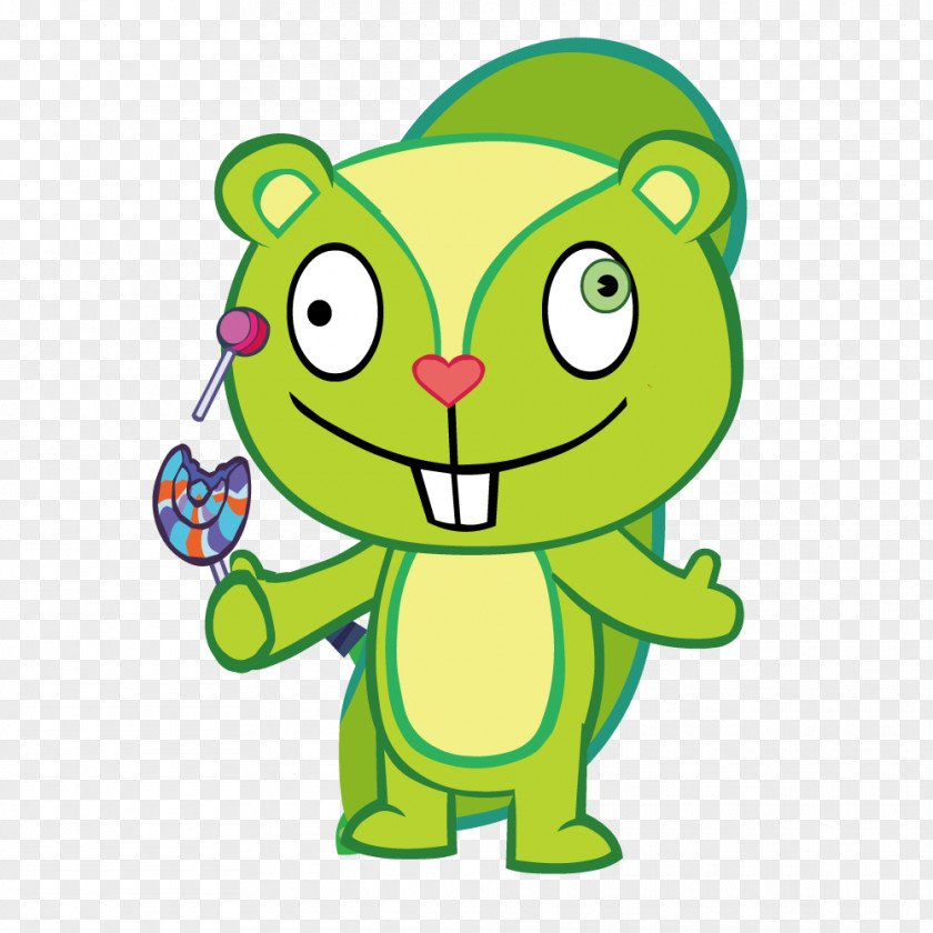 Green Little Squirrel Holding A Lollipop Candy PNG