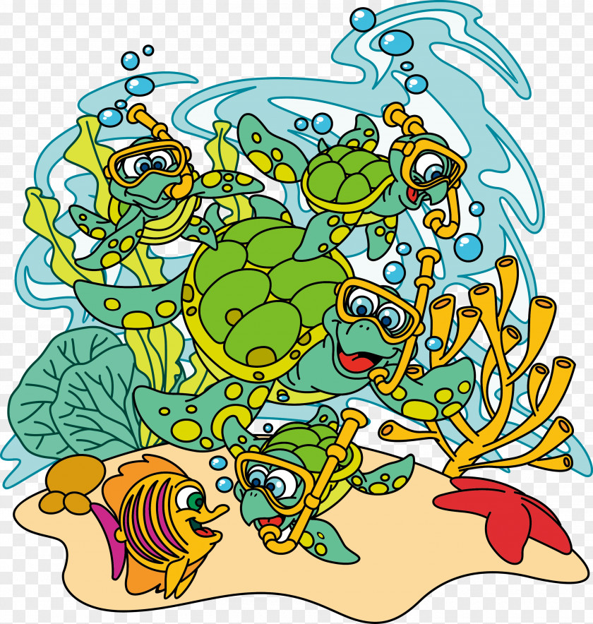 Cartoon Turtle Diving Submarine Vector Visual Arts Clip Art PNG