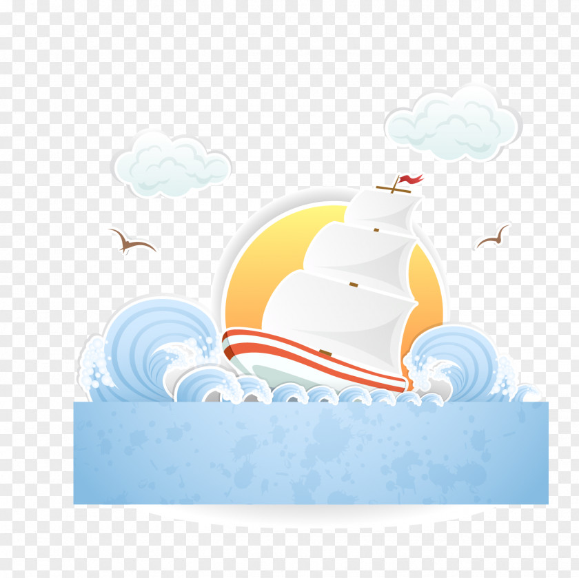 Waves On The Boat Vector Material Poster Illustration PNG