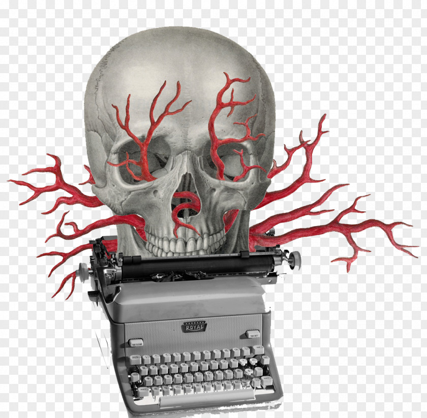 Creative Skull Typewriter Paper Collage Illustration PNG