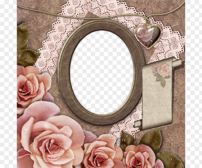 Pink Flower Frame Mounted Collage Picture Decoupage PNG