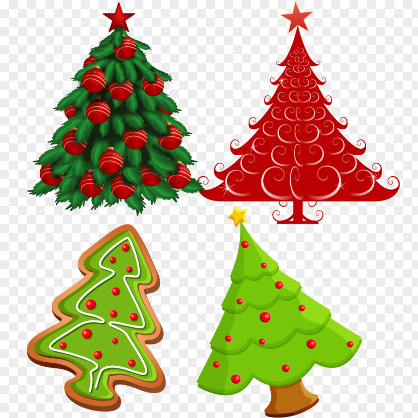 Four Christmas Tree Decoration Card Eve PNG