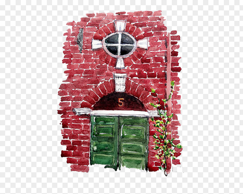 Red Brick Wall Copenhagen Watercolor Painting Drawing PNG