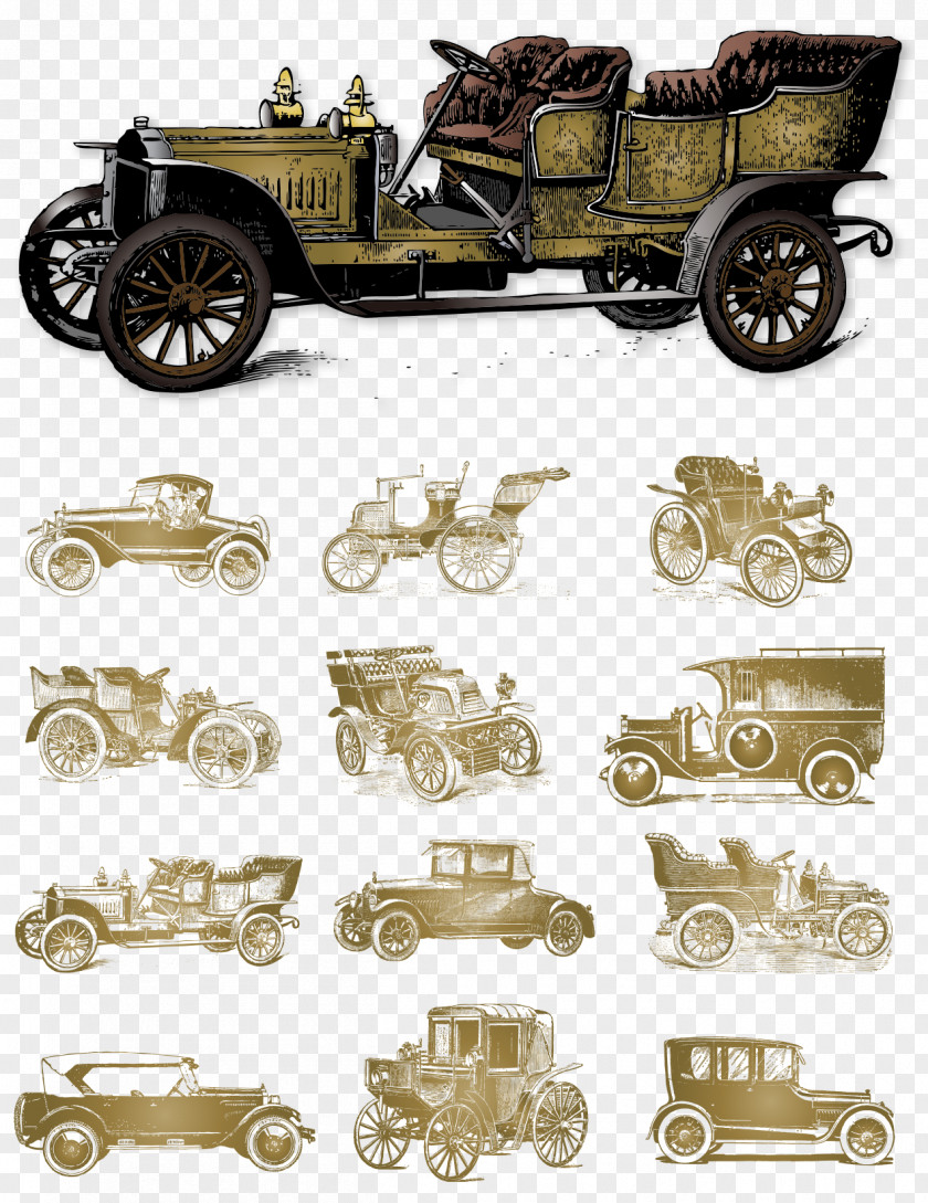 Cartoon Hand Colored Sketch Vector Vintage Cars Sports Car MINI Classic PNG