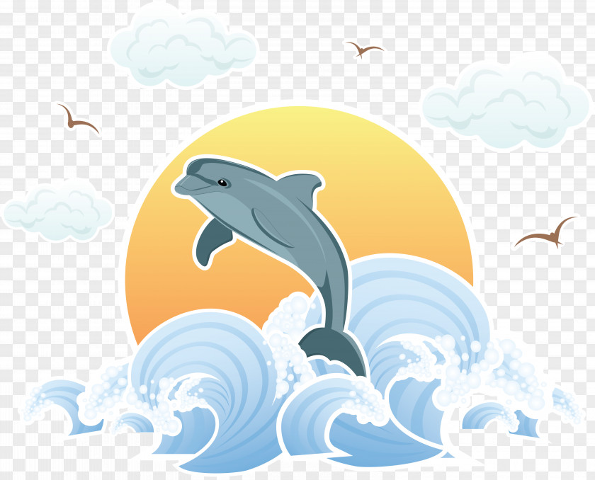 Dolphin Creative Wind Wave Sea Illustration PNG