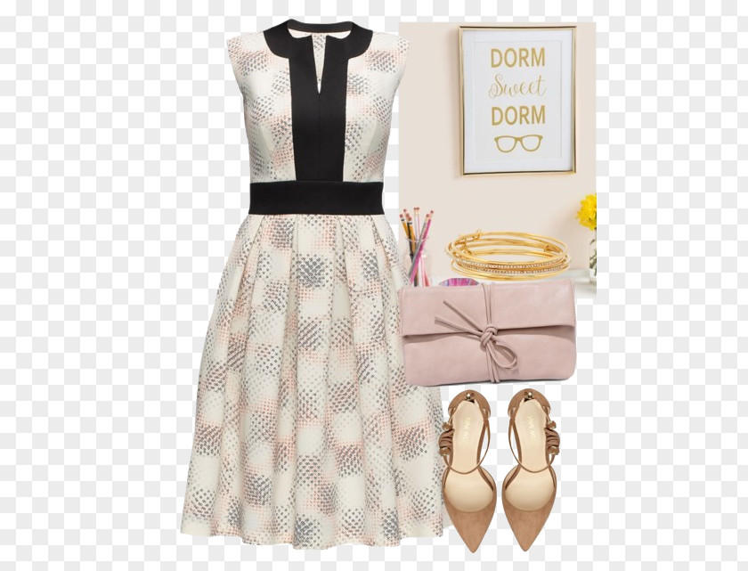 Pattern Dress And High Heels Polka Dot High-heeled Footwear Clothing Fashion PNG