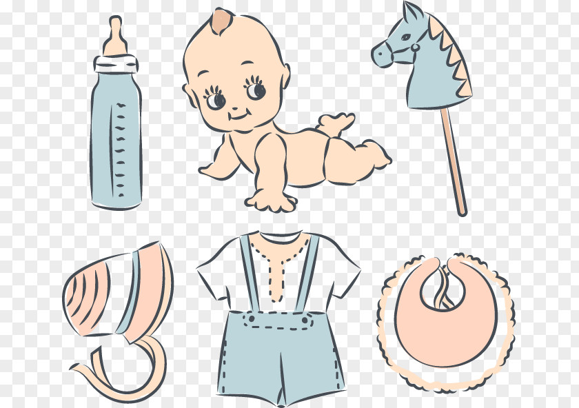 Retro Hand-drawn Elements Baby Infant Clip Art PNG
