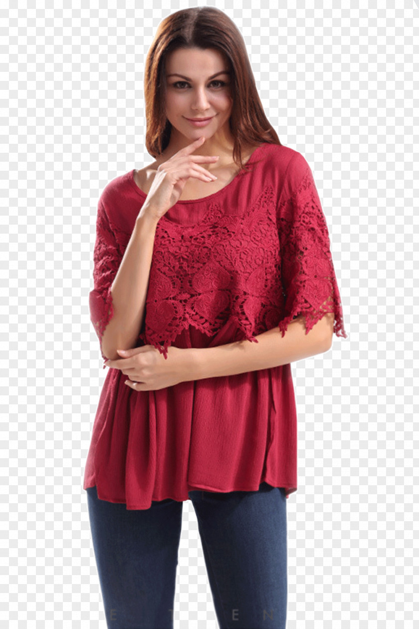 Red Lace T-shirt Sleeve Blouse Clothing Top PNG