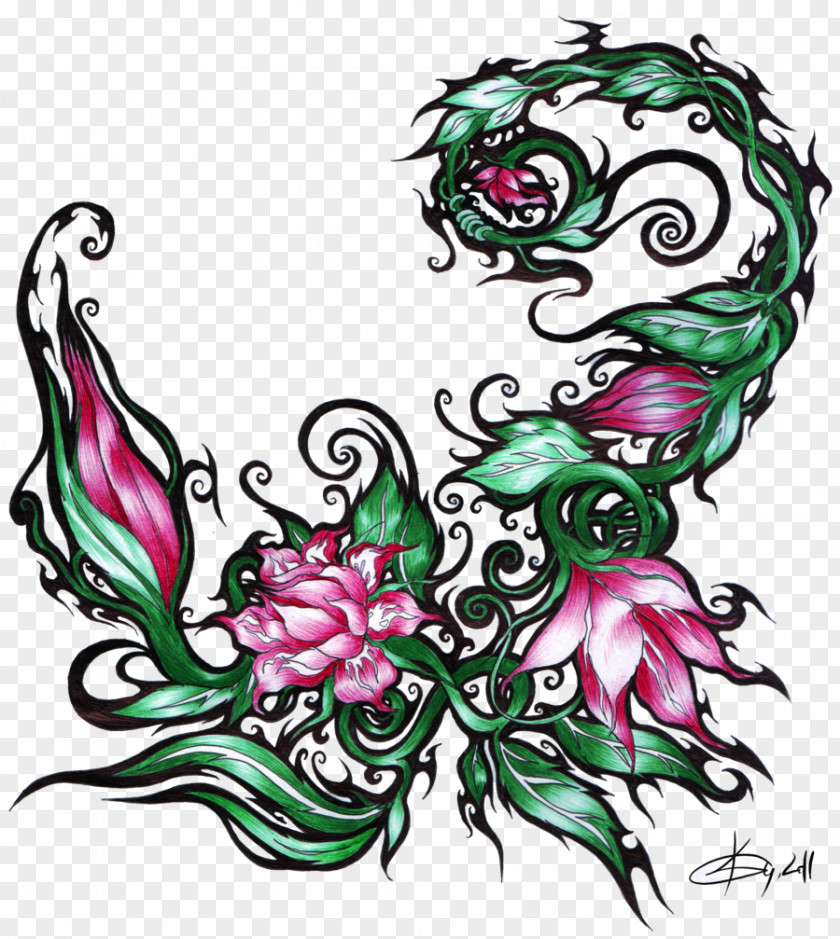 Traditional Lotus Flower Plum Blossom Background Tattoo Scorpion PNG