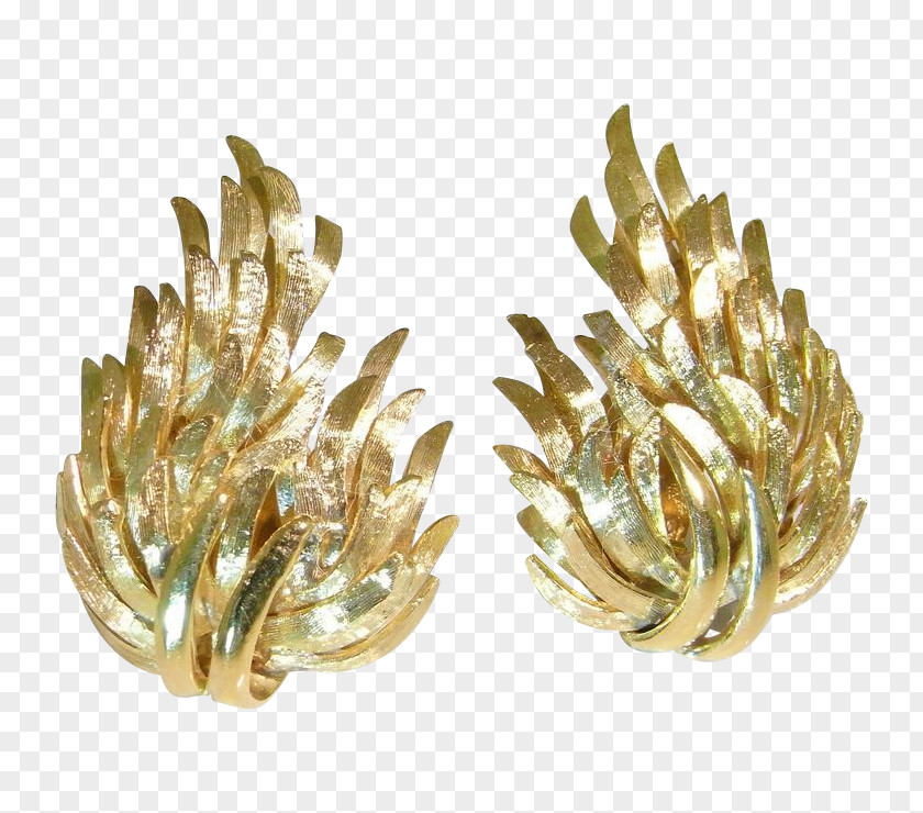 Gold Leaf Earring 1950s Jewellery Vintage Clothing PNG