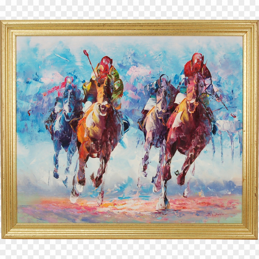 Oil Painting Horse Racing Watercolor Art PNG