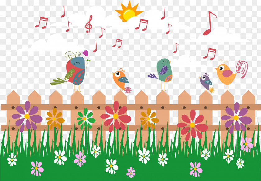 Singing The Bird Floral Design Download PNG