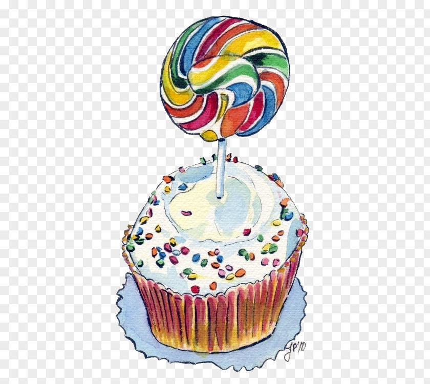 Lollipop Cupcake Watercolor Painting Illustration PNG
