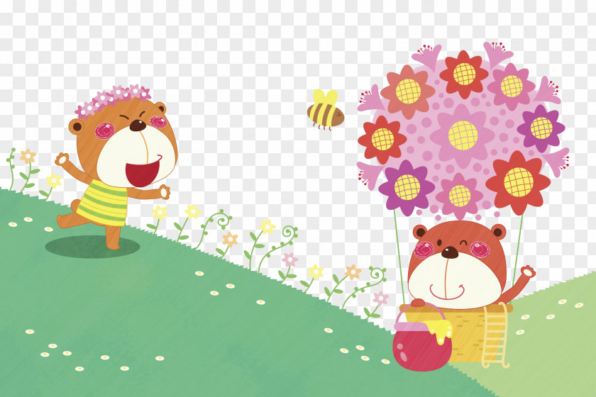 The Little Bear In Chase Cartoon Download Illustration PNG