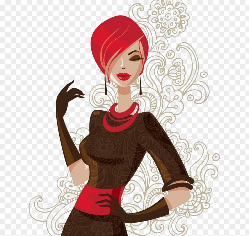 Drawing Girl Woman Illustration PNG Illustration, Red hair fashion beauty clipart PNG
