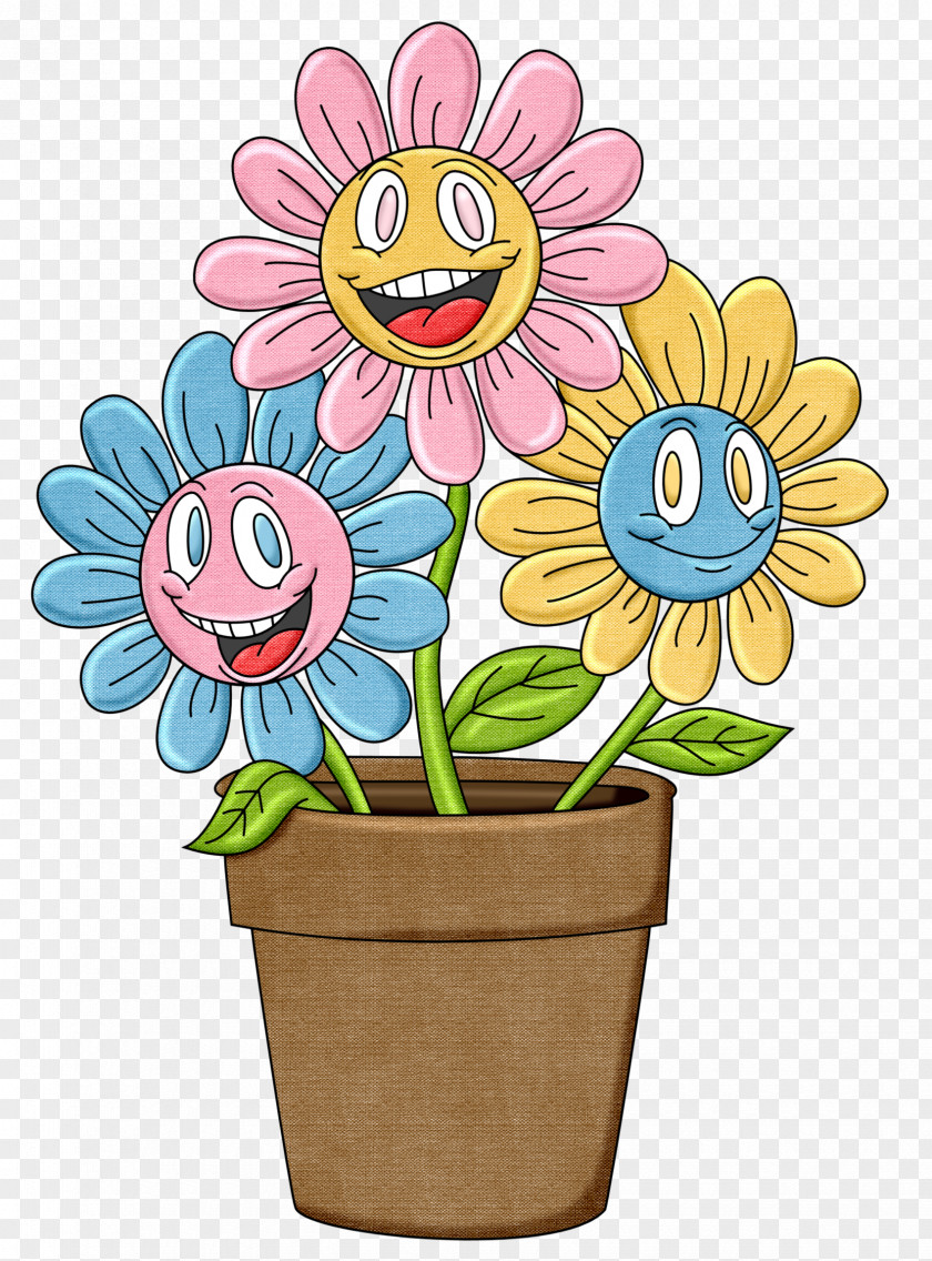 Happy Flower Flowerpot Drawing PNG