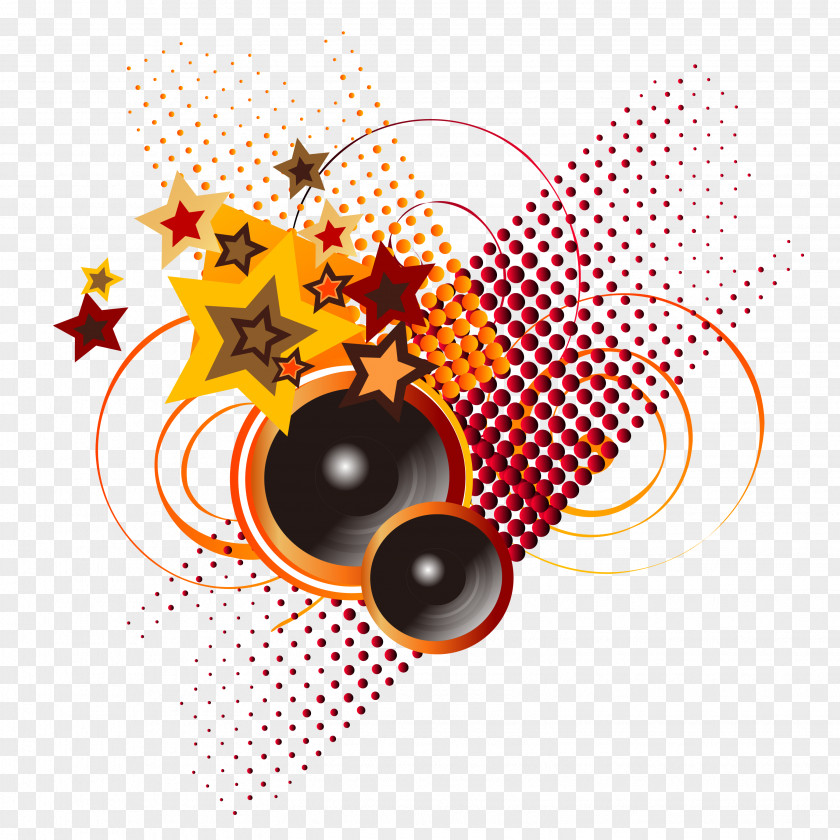 Microphone Music PNG Music, Trendy cool music background , speakers, stars, and red dots illustration clipart PNG