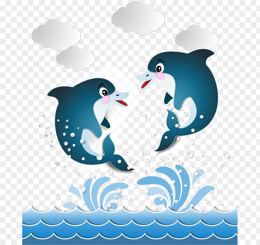 Vector Waves And Leaping Dolphins Bottlenose Dolphin Illustration PNG