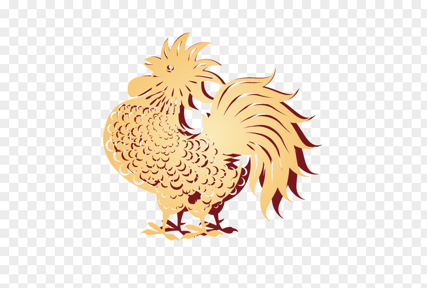 Gold Paper-cut Chicken Rooster Papercutting PNG