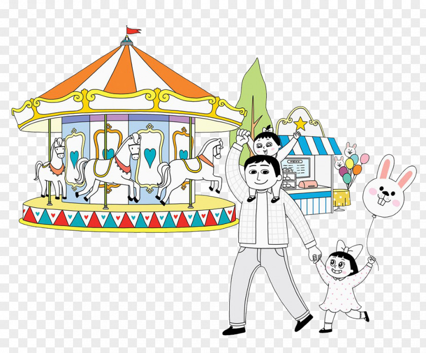 Father And Children Go To The Amusement Park Child Gratis PNG