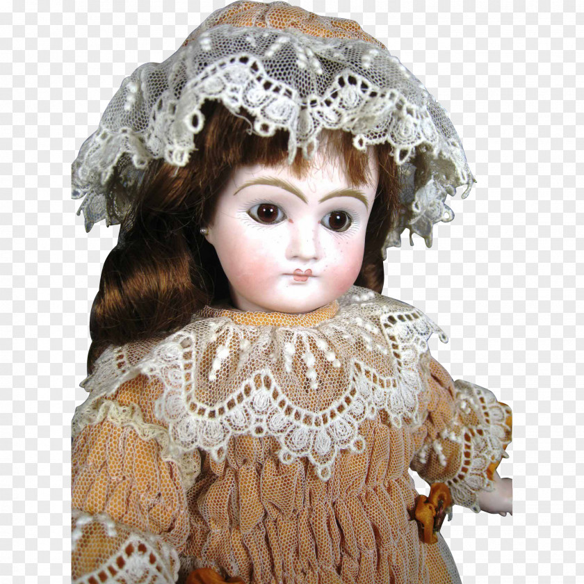 Doll Sonneberg Antique Brown Hair Wood PNG