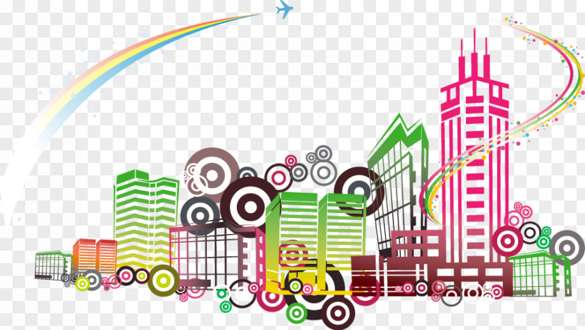 Cartoon Colorful City Building Flat Graphic Design PNG