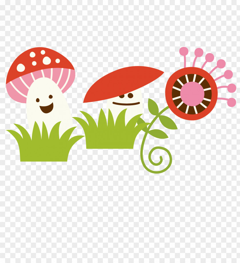 Cartoon Vector Mushrooms And Flowers Clip Art PNG