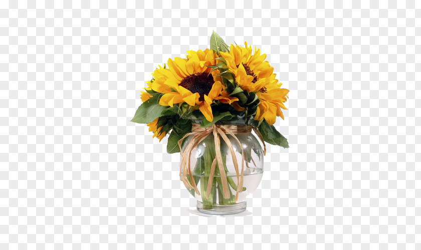 Bouquet Of Yellow Flowers Common Sunflower Flower Vase Tulip PNG