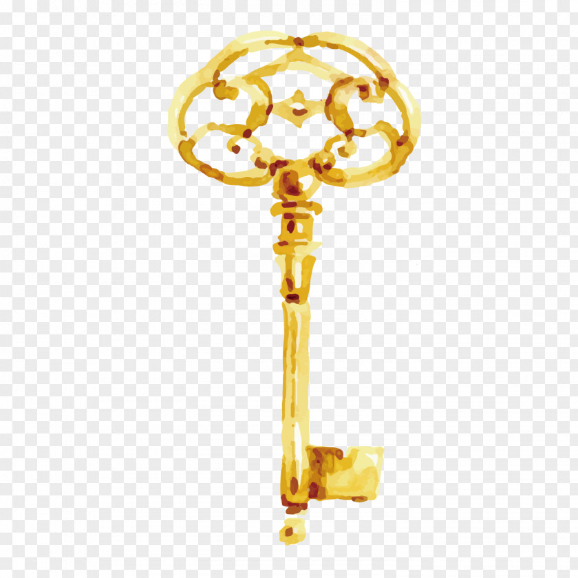 Hand Painted Gold Key Adobe Illustrator Watercolor Painting PNG