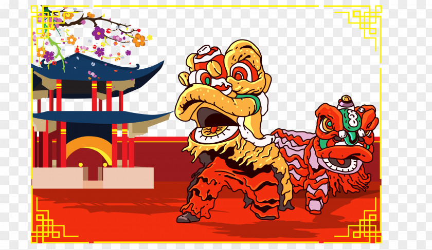Vector Lion Dance Mid-Autumn Festival Chinese New Year PNG