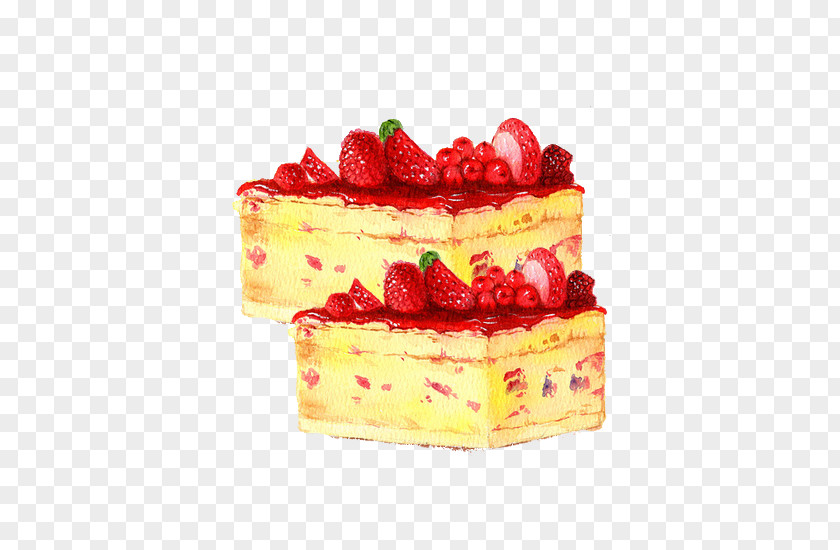Strawberry Cake Cream Watercolor Painting PNG