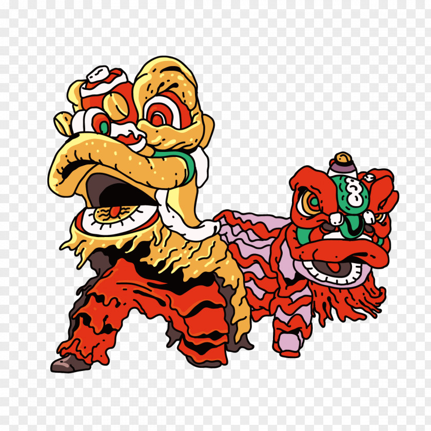 Vector Lion Dancers Dance Chinese New Year Illustration PNG