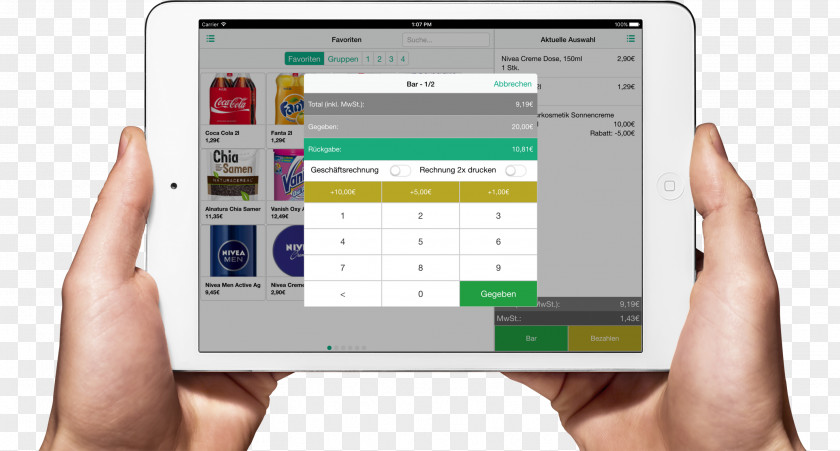 Tablet Smart Screen IPad Mini Smartphone Blagajna Cash Register Kassensystem PNG