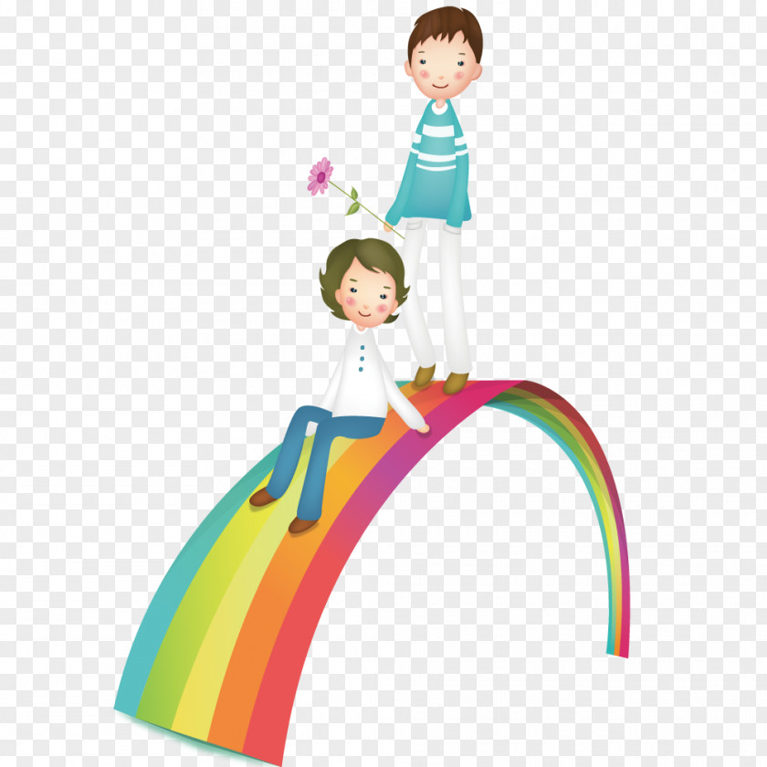 Couple On A Rainbow Cartoon Clip Art PNG
