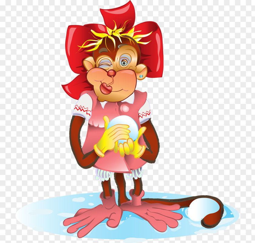 Pink Female Monkey Chinese New Year Cartoon PNG