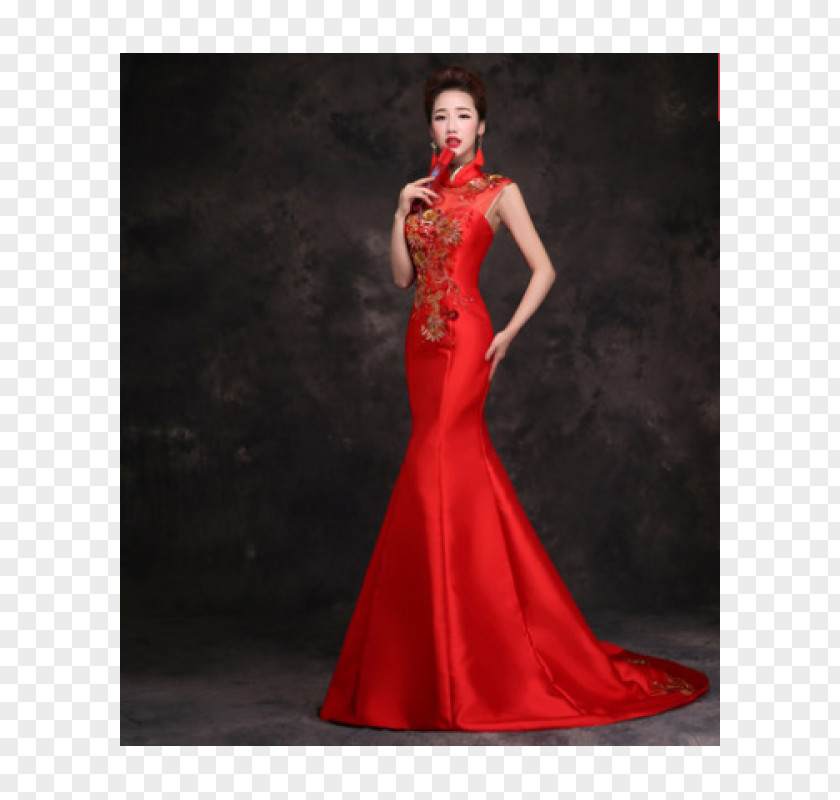 Red Lace Wedding Dress Formal Wear Gown Cheongsam PNG