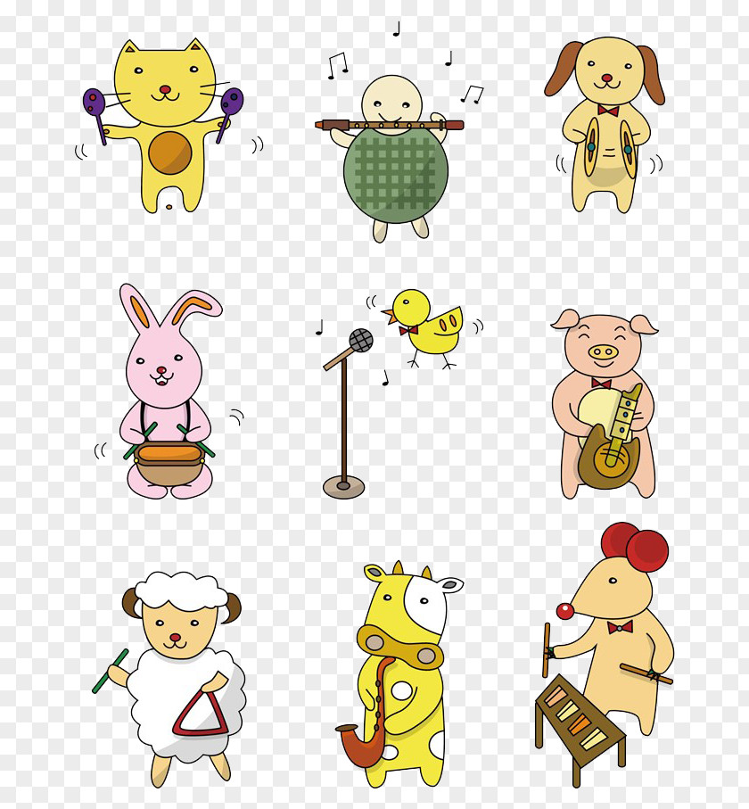 Singing And Dancing Animals Cartoon Musical Instrument Illustration PNG