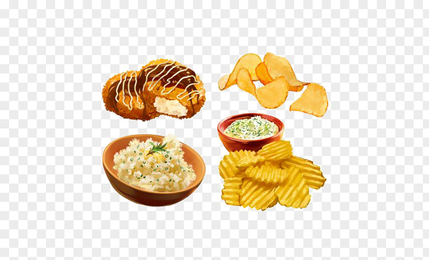 Hand Painted Potato Chips Fried Rice Scrambled Eggs French Fries Cantonese Cuisine Chip PNG