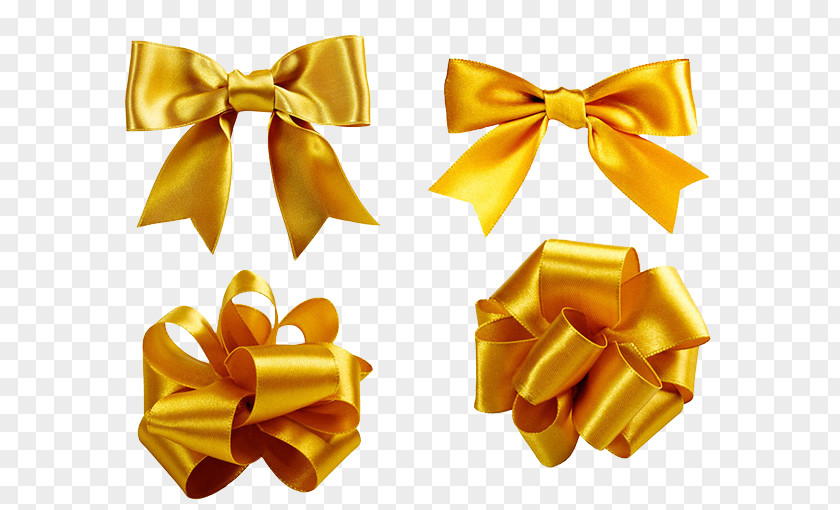 Golden Bow Print Shoelace Knot Ribbon Gift Gold PNG