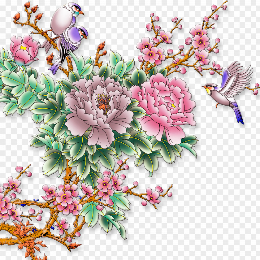 Blossoming Branches Birds Fly Luck Euclidean Vector Computer File PNG