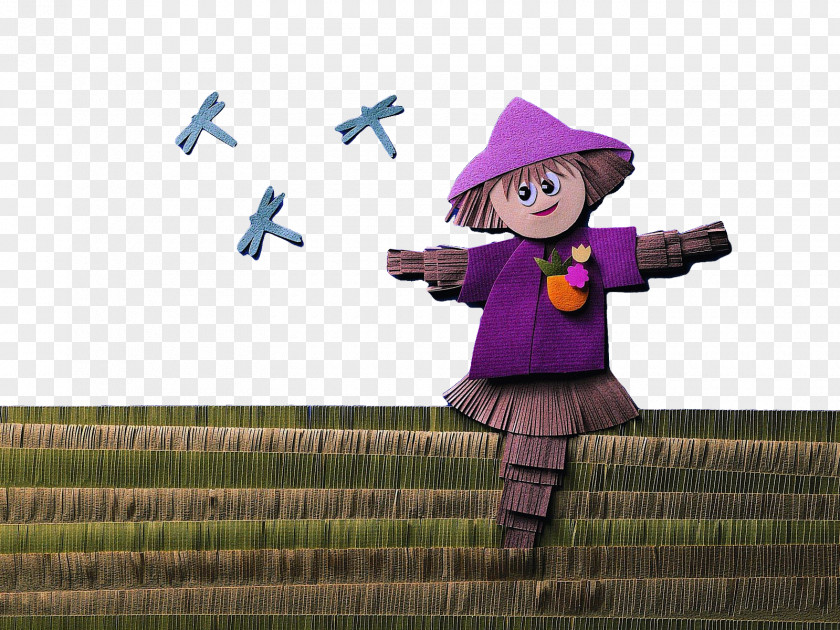 Scarecrow Dragonfly Field Origami Paper Art Bird-and-flower Painting Illustration PNG