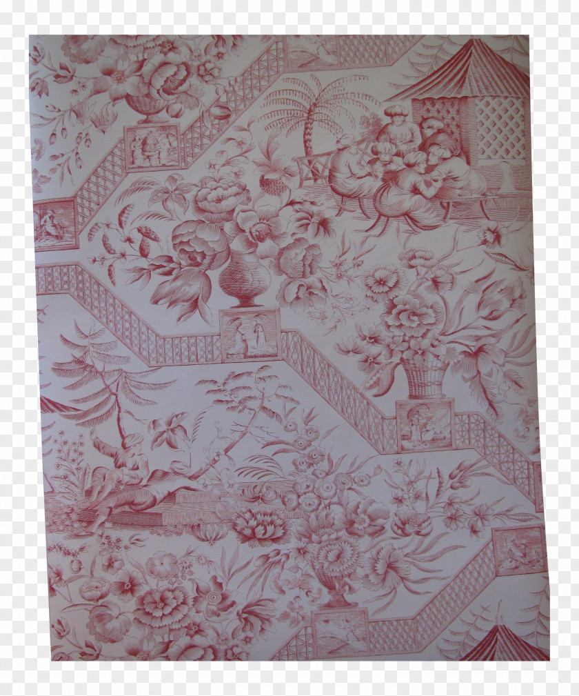 Chinoiserie Toile Textile Bedroom Wallpaper PNG