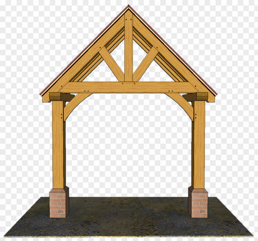 Wooden Truss Gable Roof Porch Facade House PNG