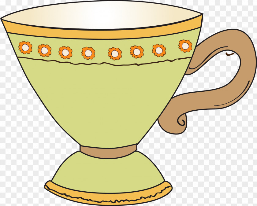 Hand Painted Green Cup Circle Coffee Clip Art PNG