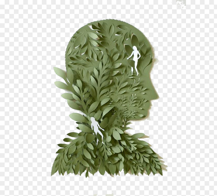Army Green Paper Head Craft Sculpture Art Illustration PNG