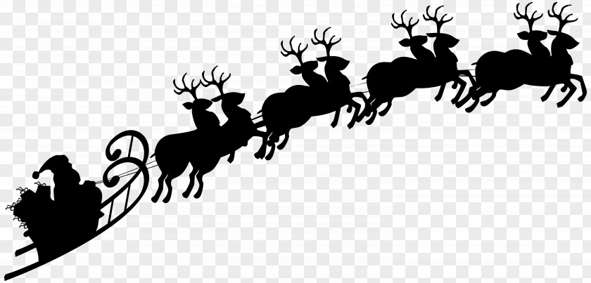 Santa Sleigh Silhouette Clipart Image Reindeer Claus Sled Clip Art PNG