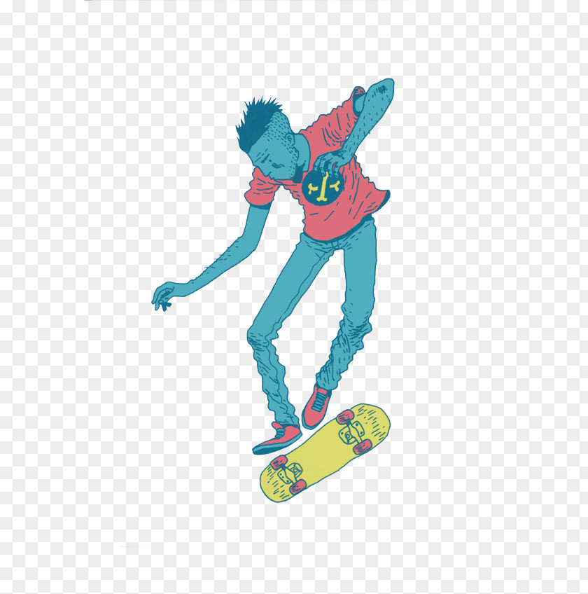 Blue Boy Skateboard Illustration Skateboarding Crime Illustrator Art PNG